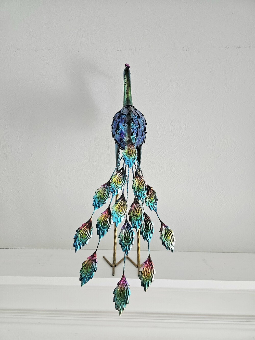 NWOT Jewel Toned Large Metal Peacock Home/Garden Sculpture - Picture 6 of 7